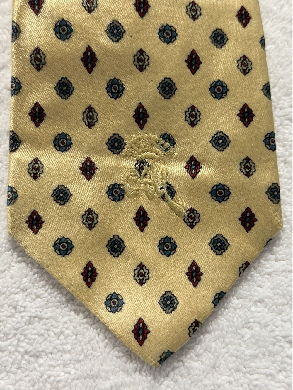 Countess Mara Sistine Satin Silk Tie Yellow Blue Red Geometric Medallion 55x3.5